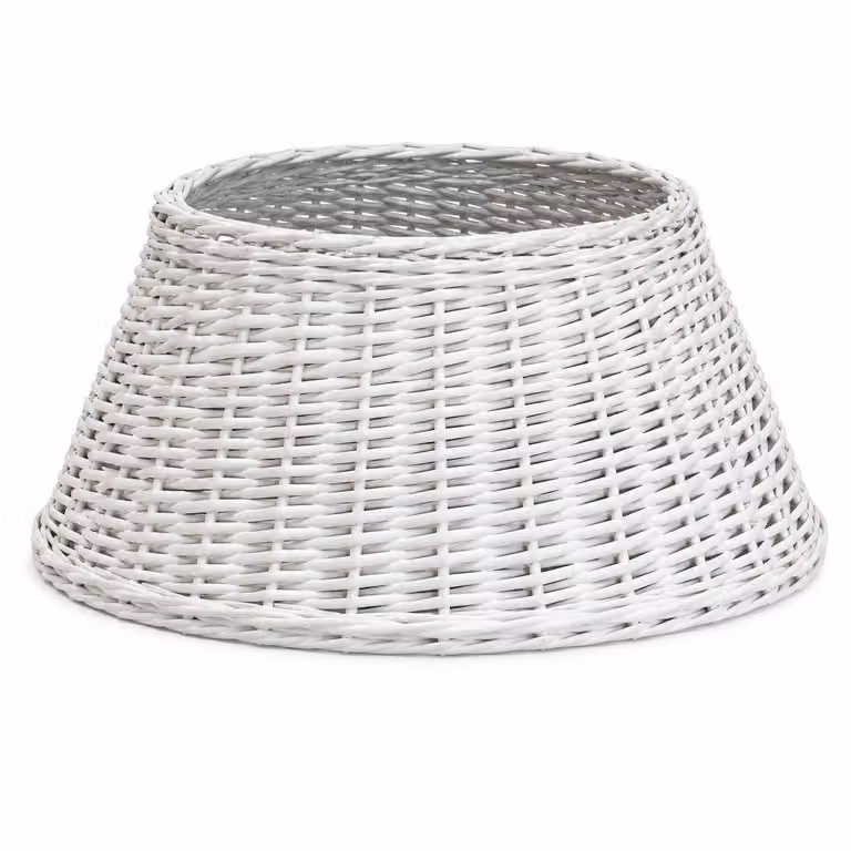 Cesto in rattan bianco per l'albero di Natale, diametro 56 x 22 cm – Copertura intrecciata per l'albero di Natale – Cesto decorativo per l'albero di Natale – Bianco