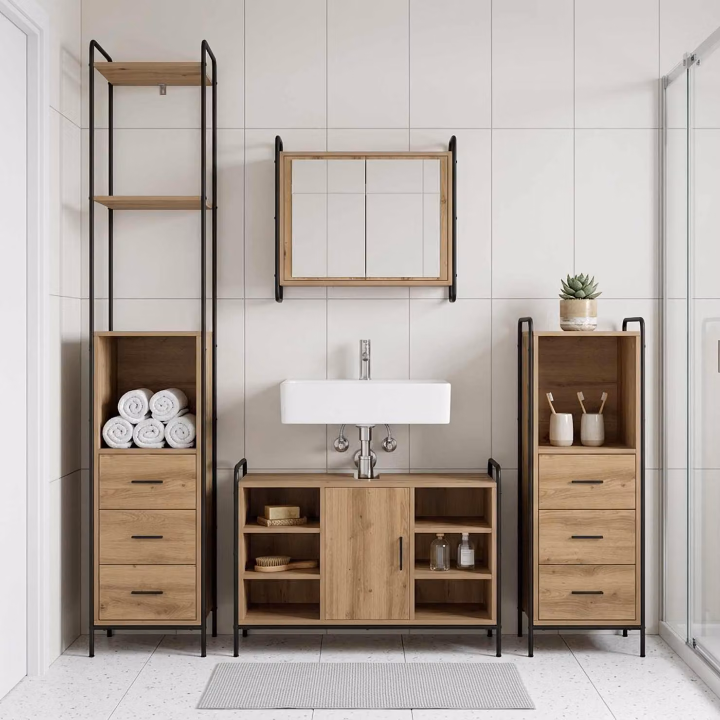 vidaXL Set di Armadi da Bagno 4 pz Rovere Artigianale