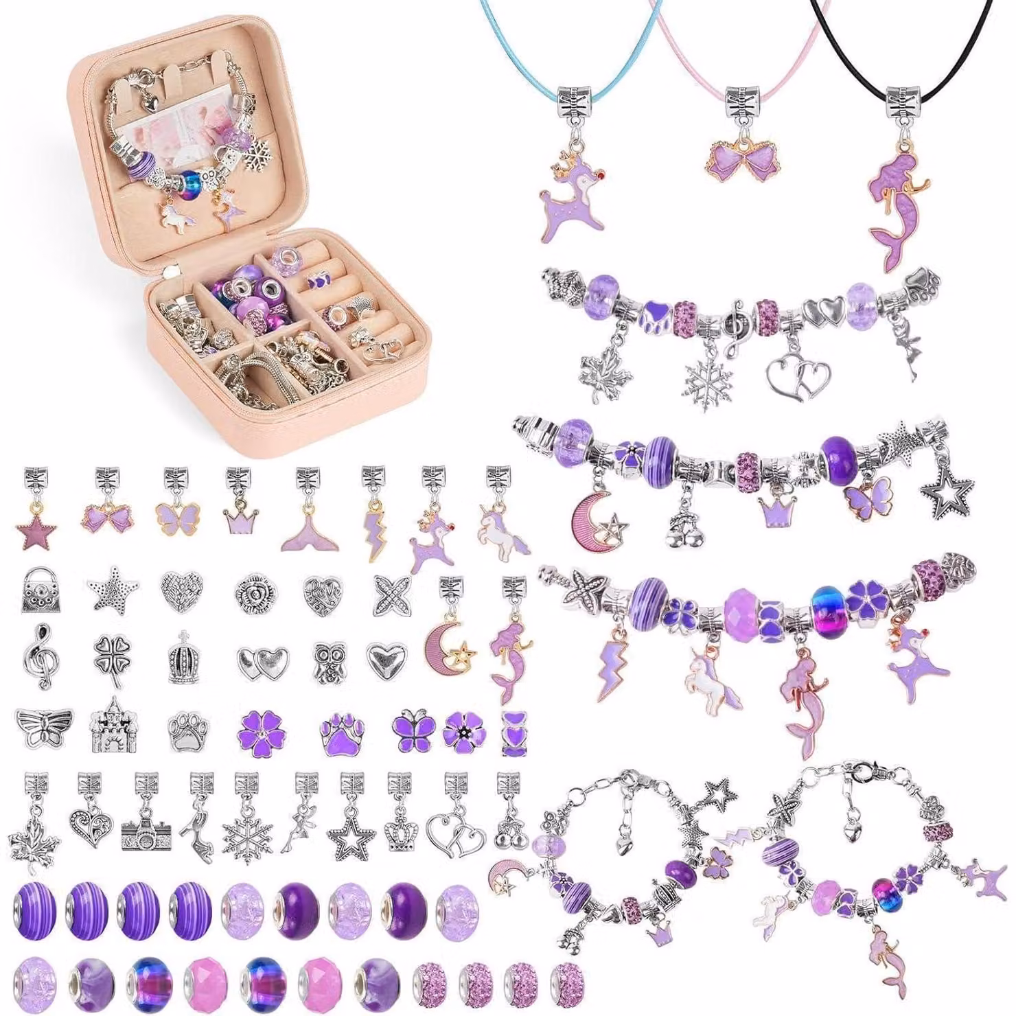 Kit per creare braccialetti fai da te, ideale come regalo di Natale per bambine, colore viola