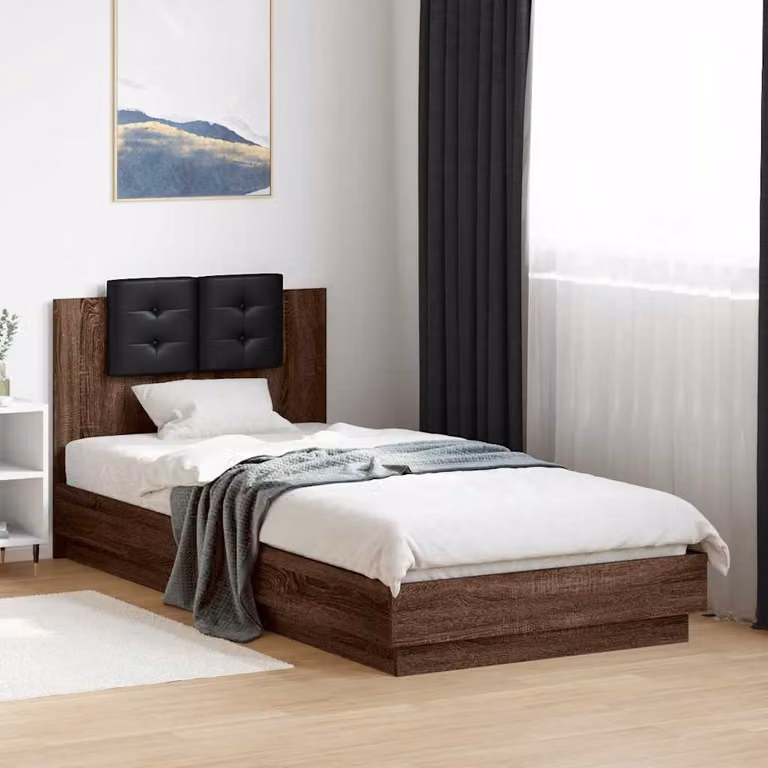 vidaXL Giroletto con Testiera, Illuminazione LED e Porta USB, Rovere Marrone, L/P/H: 100 x 200 x 103 cm
