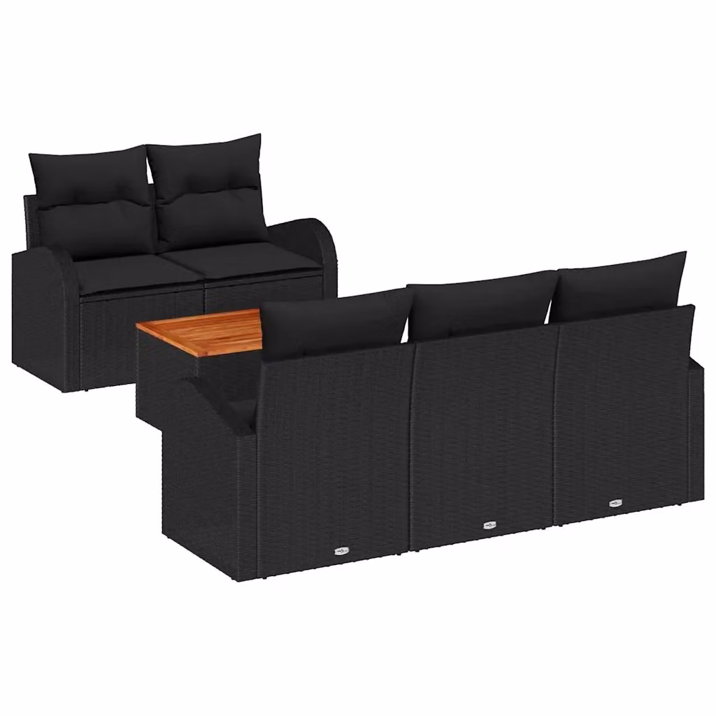 Set Divano da Giardino vidaXL 6 Pezzi Nero con Cuscini e Tavolino in Metallo e Rattan – 2