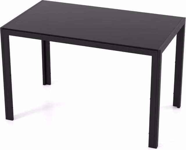 Tavolo da pranzo moderno rettangolare con piano in vetro e struttura in metallo nero, ideale per 4 persone, L: 120 cm, P: 70 cm, H: 75 cm