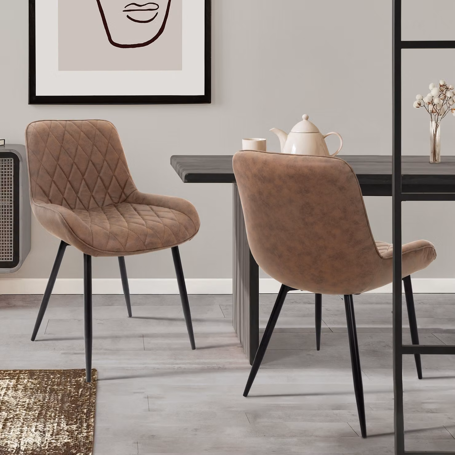 ML-Design set di 2 sedie da pranzo con schienale e braccioli, marrone, seduta in Pelle finta PU, sedia imbottita con gambe in metallo