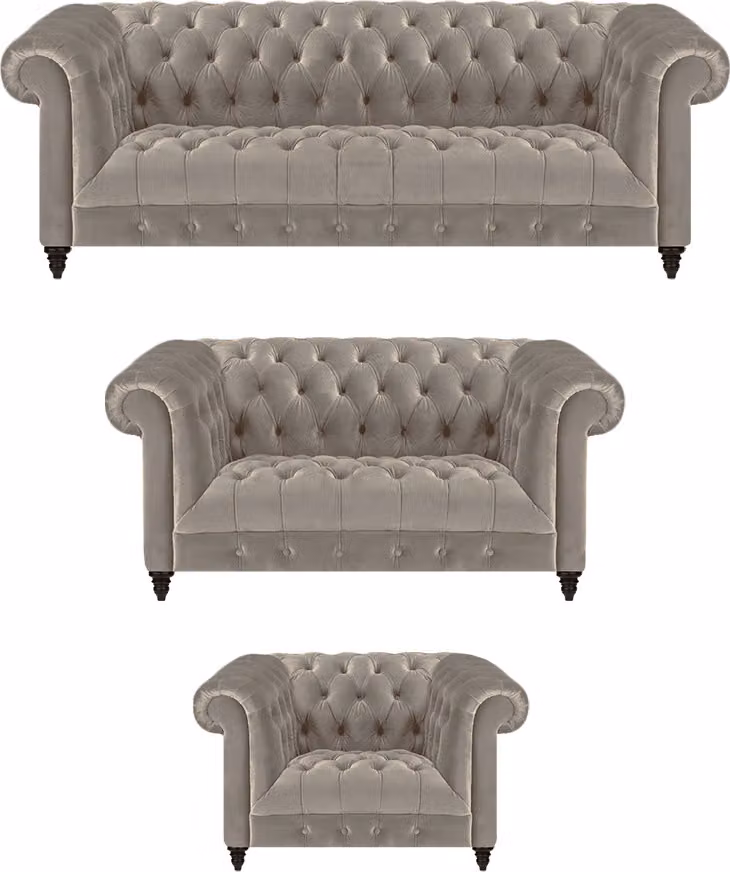 Wohnzimmer Chesterfield Komplett 3tlg Sofas Couch Grau Sessel Polstermöbel