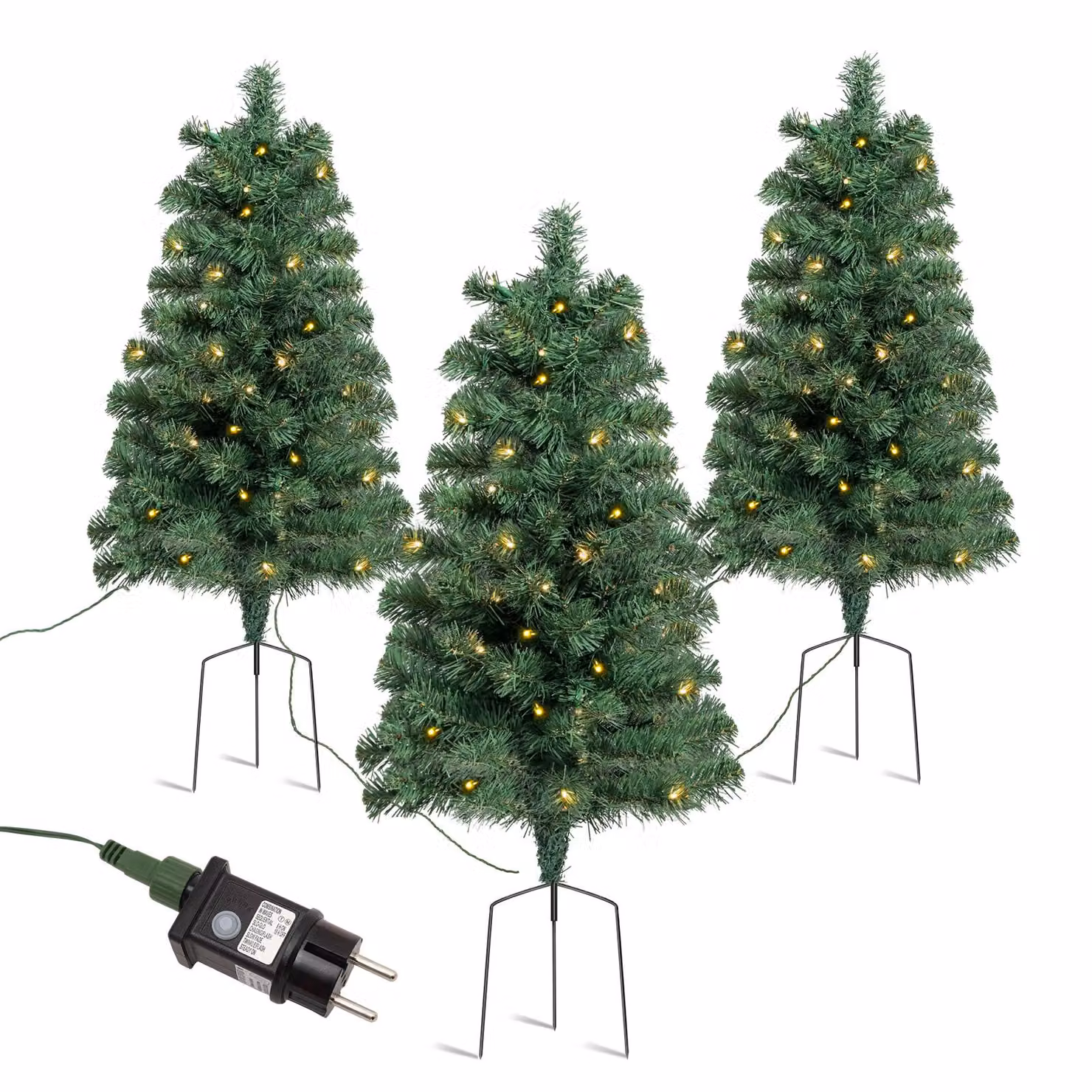 Salcar Set di 3 alberi di Natale a LED artificiali con illuminazione Piccolo albero di Natale con picchetto a terra