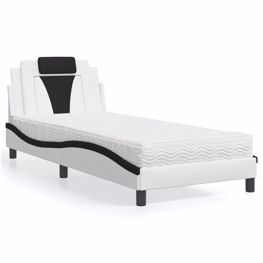Letto Viana vidaXL con Materasso in Similpelle Bianco e Nero L/P: 90 x 190 cm