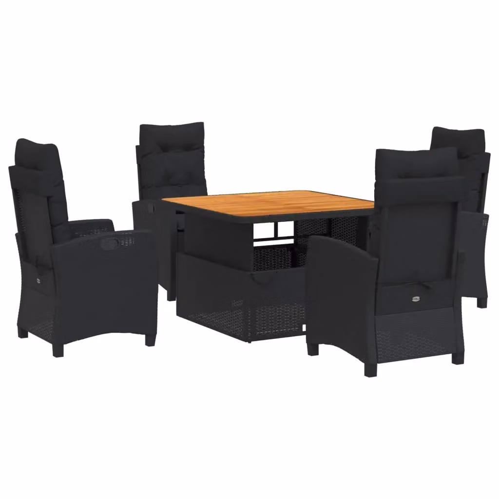 Set da Pranzo da Giardino vidaXL in Legno di Acacia Oliato e Polyrattan Nero e Marrone con 5 Pezzi – 2