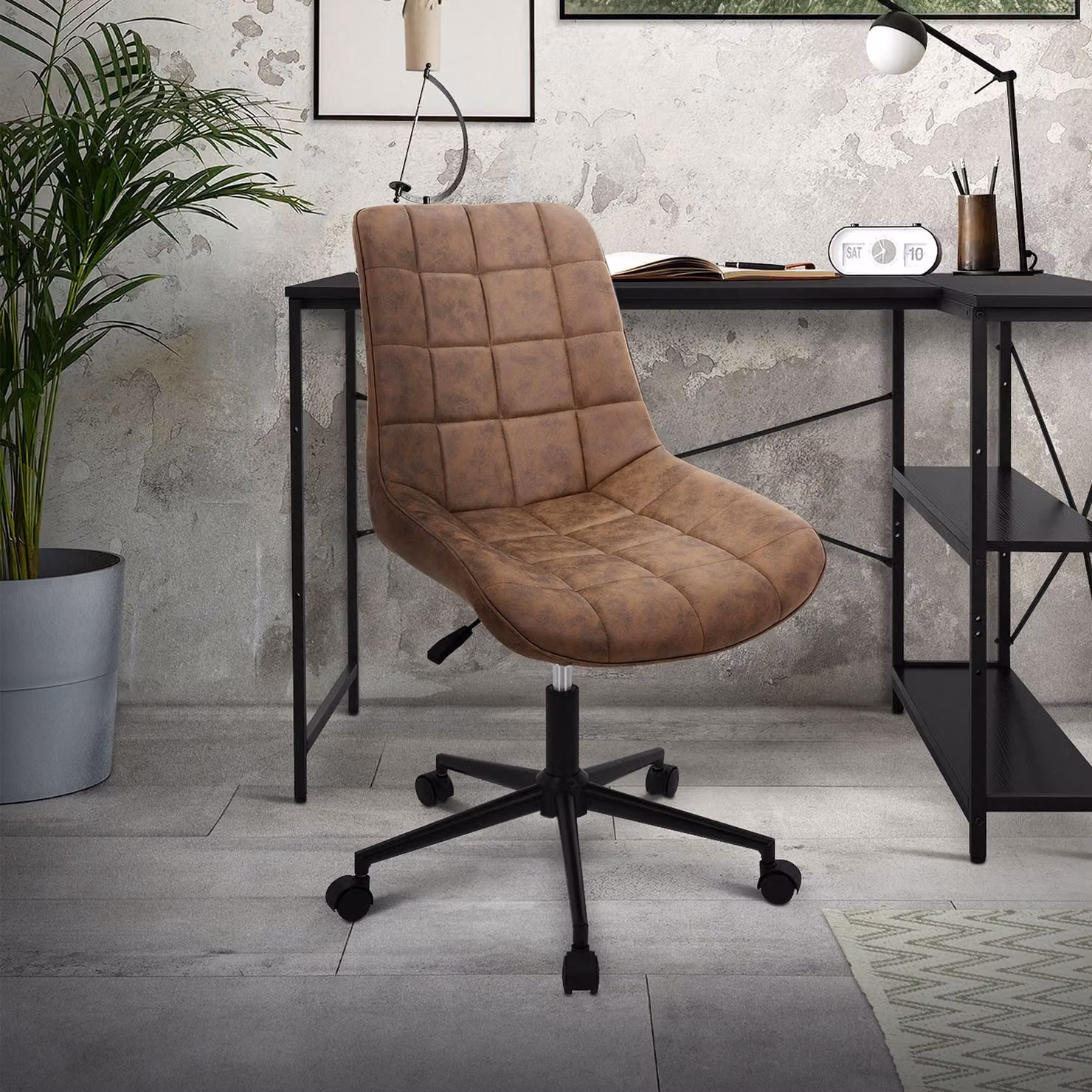 Sedia da ufficio ML-Design, marrone, in Pelle finta, con struttura in metallo, imbottita, con schienale regolabile in altezza, girevole a 360°, ergonomica, per l'ufficio a casa o in azienda