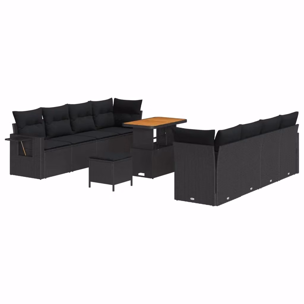 Set Divano da Giardino Moderno vidaXL in 11 Pezzi Nero con Cuscini e Tavolino da Esterno – 2