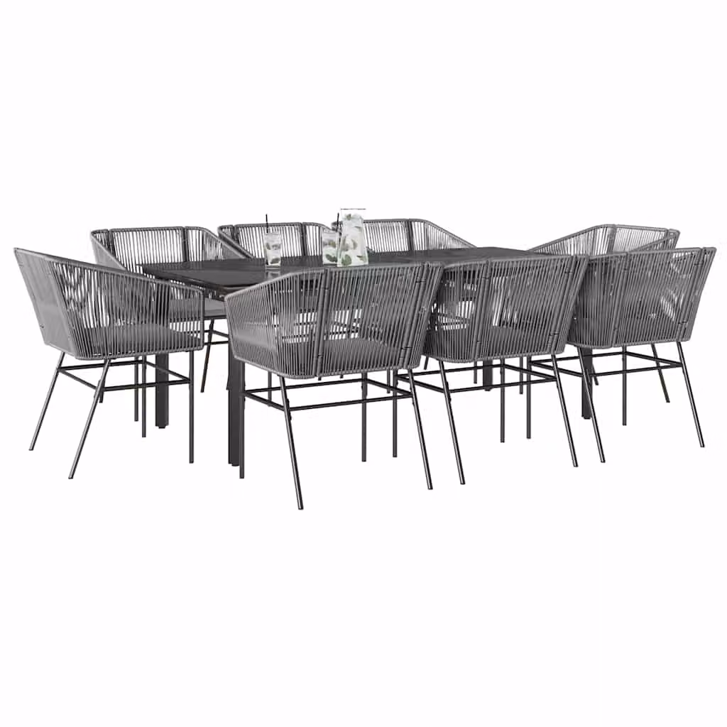 Set da pranzo da giardino vidaXL in polyrattan con tavolo in vetro e 9 pezzi, nero e grigio