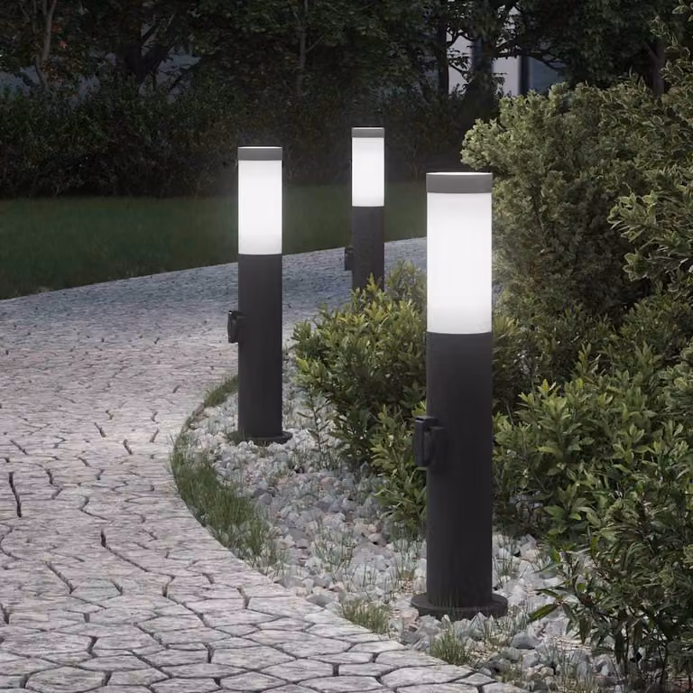 Set di 3 lampioni a palo vidaXL in acciaio inox con presa elettrica IP44, Altezza: 50 cm
