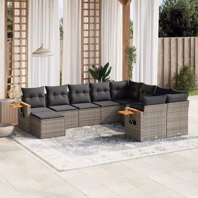 Set Divano da Giardino 10 pz con Cuscini Grigio in Polyrattan 3259561