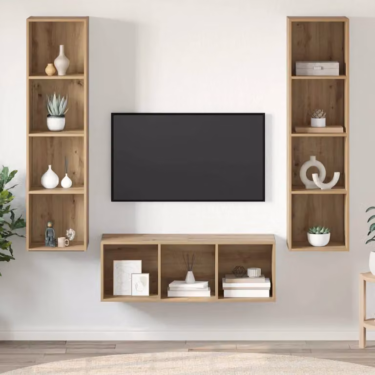 Set mobile TV moderno vidaXL in 3 pezzi color rovere opaco in legno e MDF per soggiorno