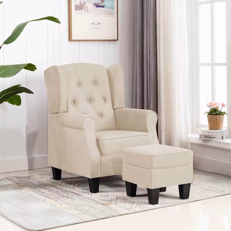 vidaXL Poltrona Lounge Moderna con Poggiapiedi Integrato in Tessuto Beige