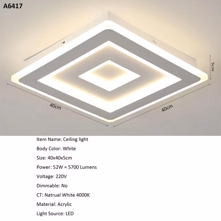 Lampada da soffitto a LED - Modello A6417 - Plafoniera - Quadrata - Nera - Design moderno - Montaggio a parete - Materiali: ferro e acrilico - Non dimmerabile