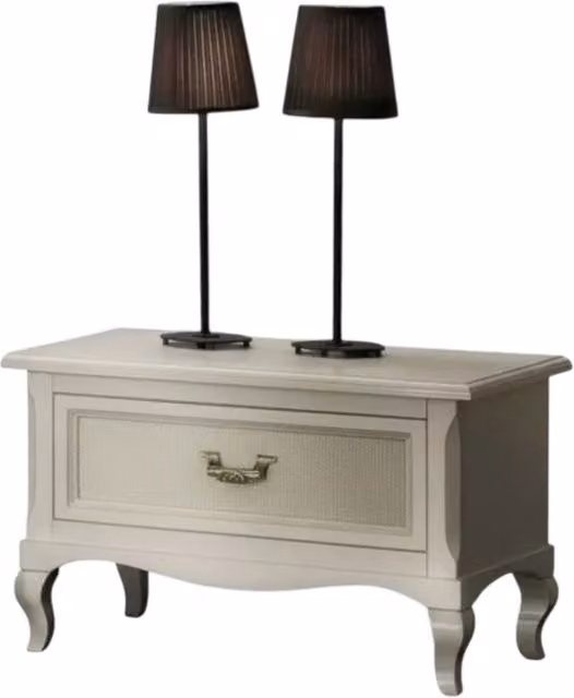 Comodino con 1 cassetto in paglia di Vienna e legno bianco invecchiato stile shabby chic Mobili 2G L: 62 cm, P: 43 cm, H: 41 cm