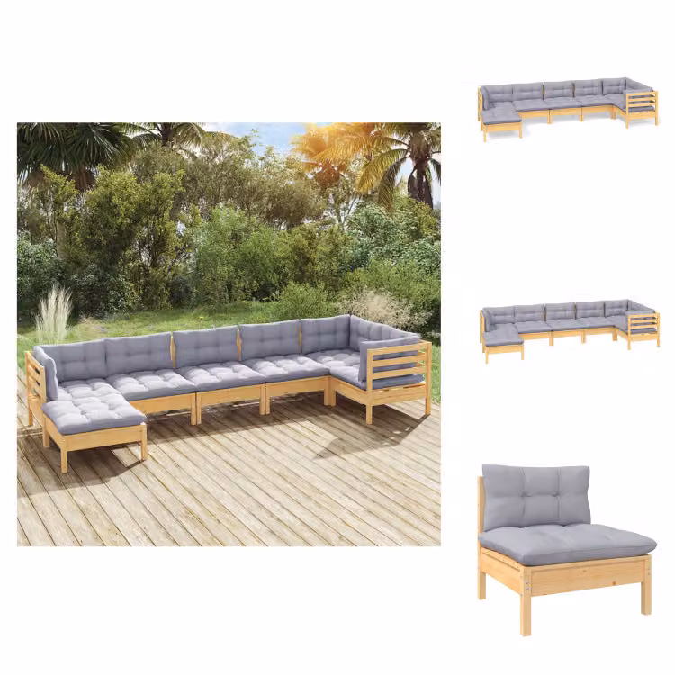 vidaXL Set di 7 pezzi da giardino con cuscini grigi in pino massiccio - Set di mobili da giardino