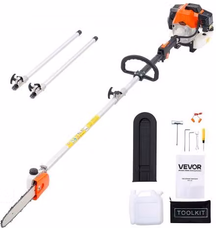 VEVOR Troncatrice a Gas da 43 cc con Barra da 25,4 cm e Braccio Estensibile da 2,08 m a 3,58 m, Colore Arancione