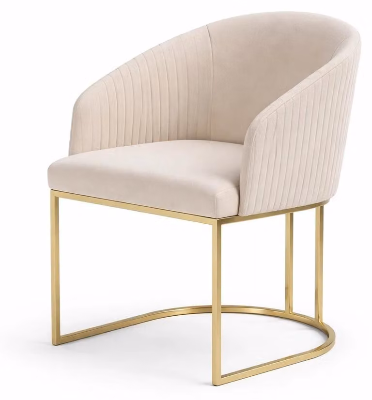 Sedia da pranzo beige, design moderno, tessuto e metallo, imbottita, per l'area salotto, mobili