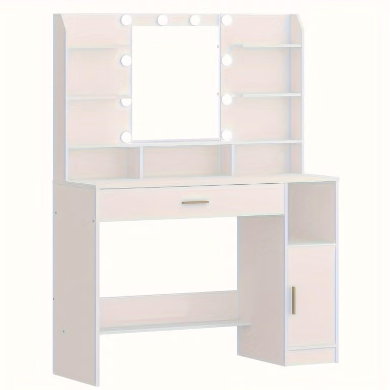 Tavolino da trucco - Comodino da trucco - Scrivania da trucco - Cassettiera da trucco - Specchiera - Illuminazione LED regolabile