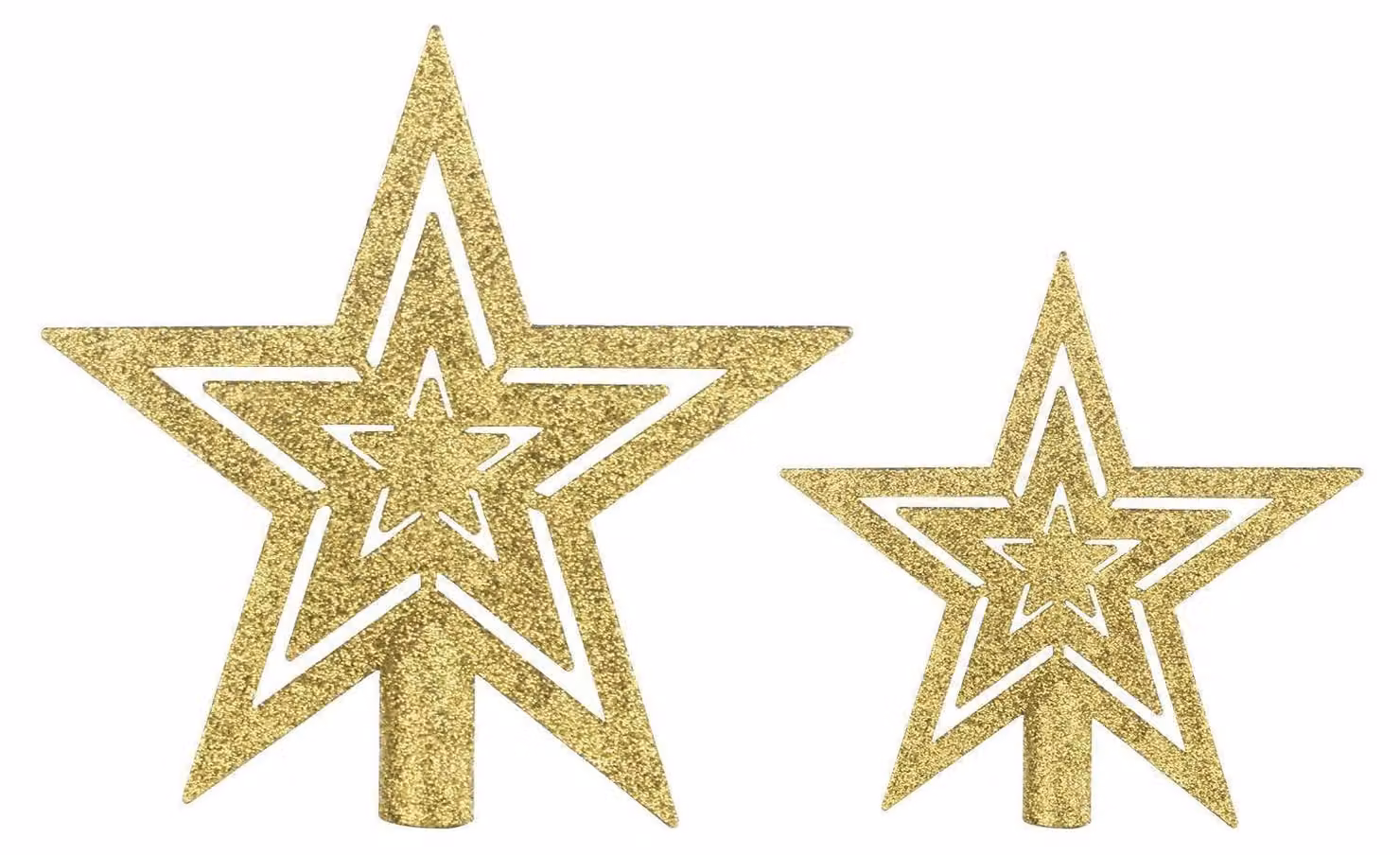 Stella di Natale scintillante, disponibile nelle dimensioni di 10 cm e 15 cm, colore oro, confezione da 2 pezzi
