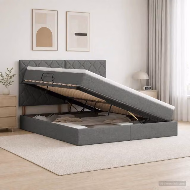 Letto con contenitore e materasso vidaXL in tessuto grigio, L/P: 160 x 200 cm