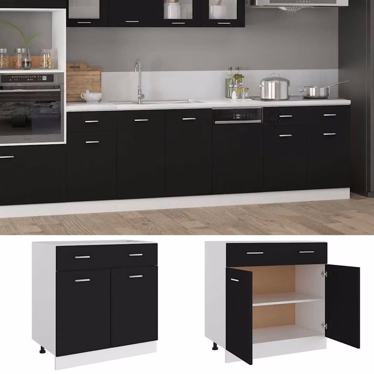 vidaXL Mobile Inferiore Cassetto “Lyon” Nero 80x46x81,5 cm