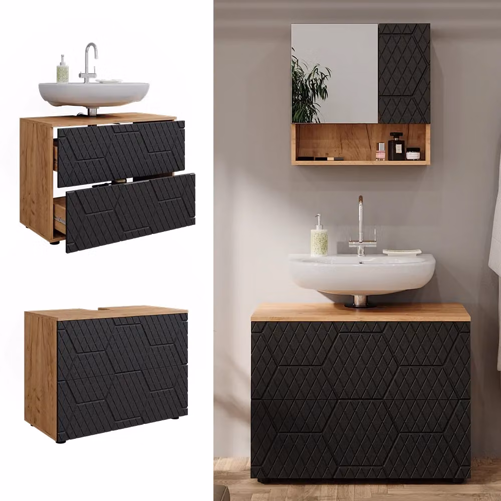 Mobile sottolavabo per bagno Irma Vicco Antracite con 2 cassetti e struttura a nido d'ape L: 80 cm, P: 58.6 cm – 2