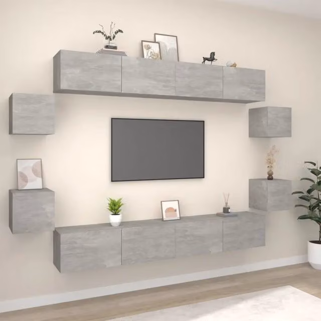 Set Mobili Porta TV 8pz-Set di 8 Credenza per TV Grigio Cemento in Legno Multistrato 192682