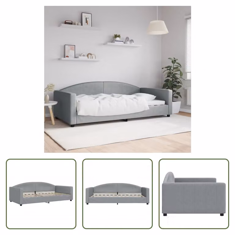 The Living Store Letto da giorno grigio chiaro 100x200 cm tessuto