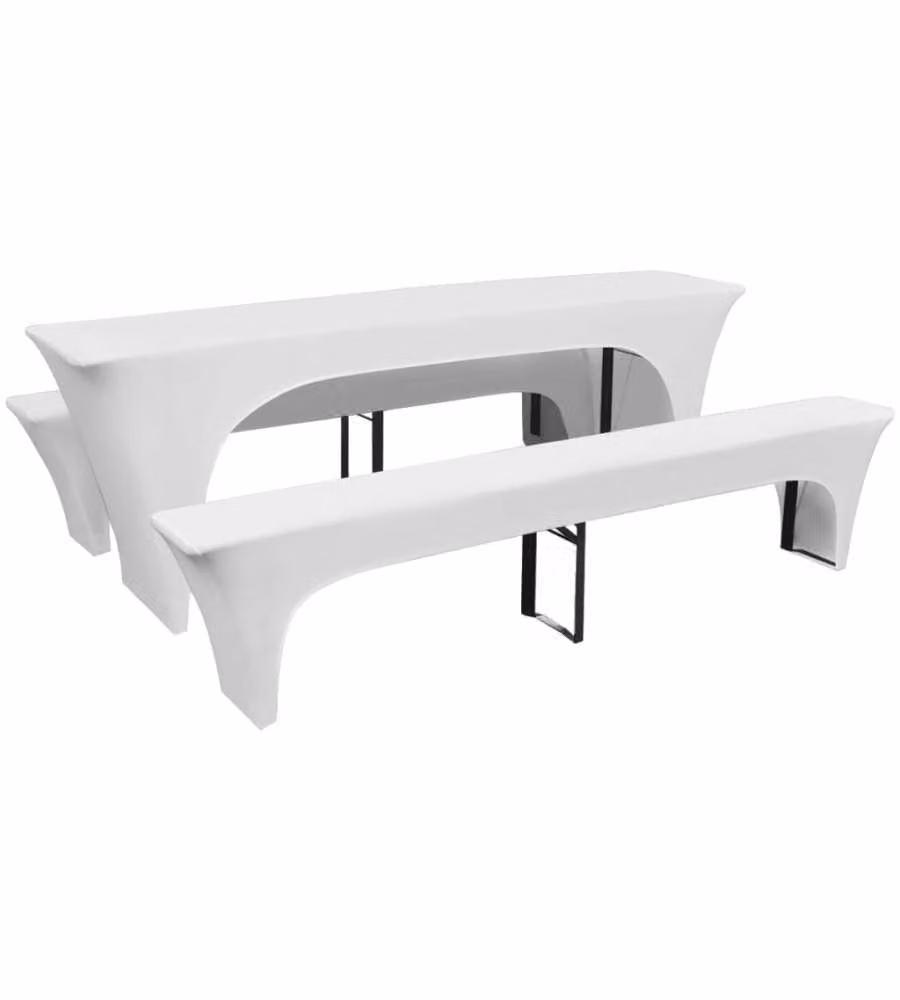 3 Fodere Elasticizzate Tavolo da Birra e panchine Bianche 220x70x80cm
