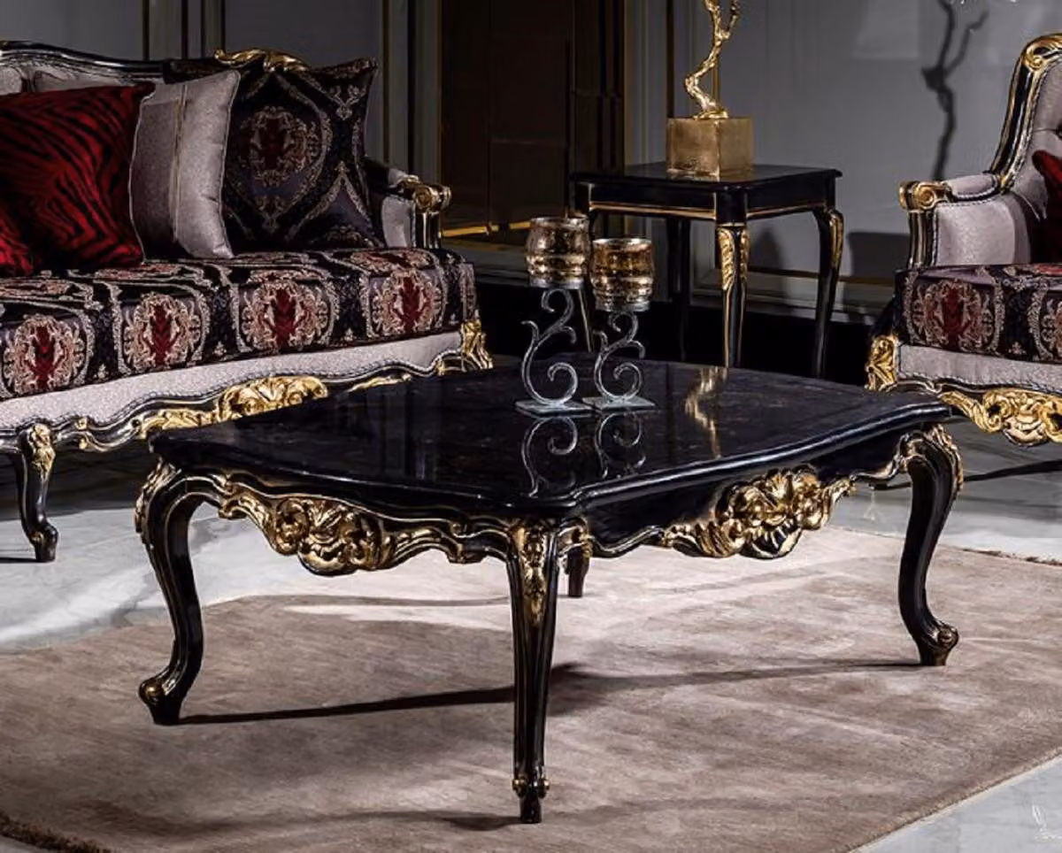 Casa Padrino tavolino barocco nero/oro - Tavolo da salotto in legno massiccio fatto a mano - Magnifici mobili da salotto in stile barocco