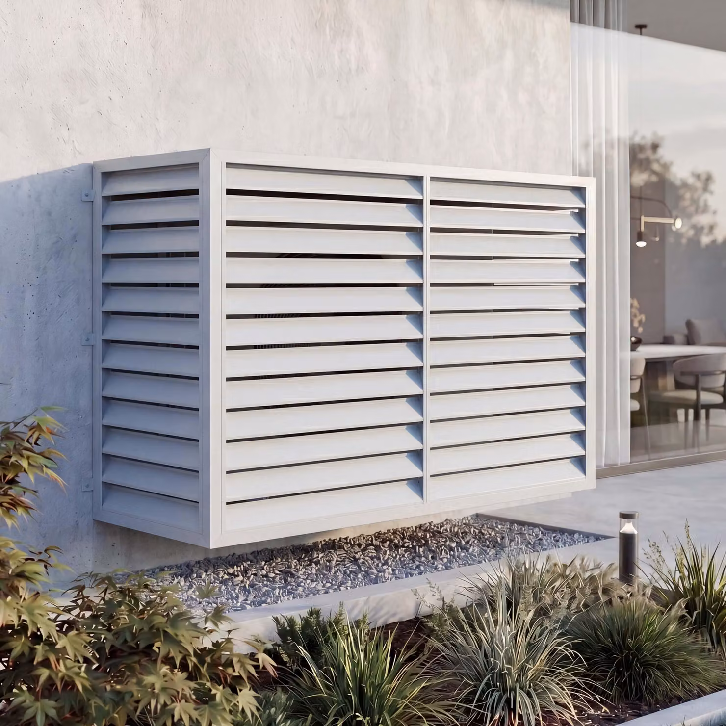 Copertura per impianto di climatizzazione/scambiatore di calore MCW-O43, copertura per griglia di protezione, metallo 132x175x75 cm ~ grigio-bianco