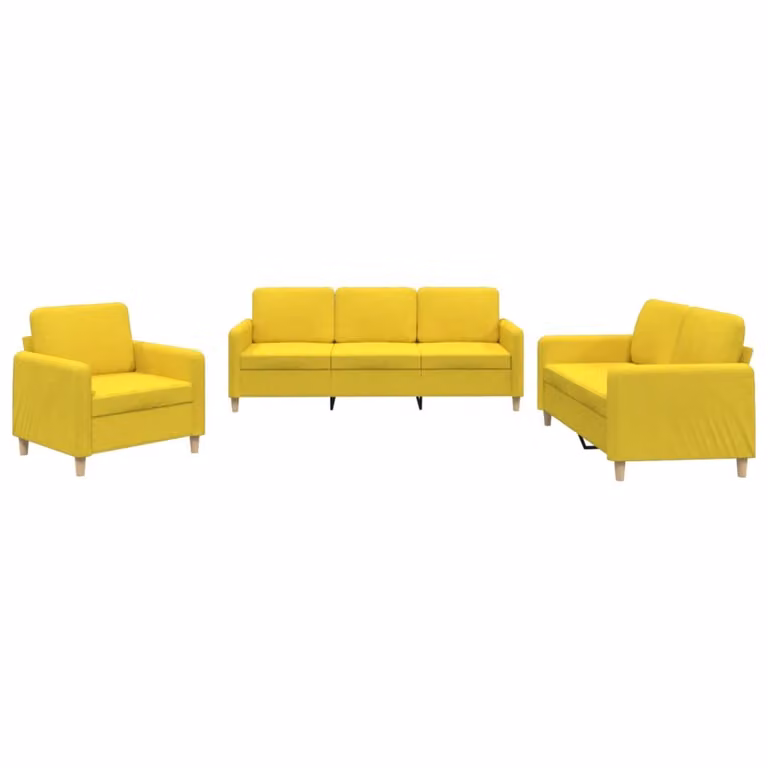 Set di Divani 3 pz con Cuscini Giallo Chiaro in Tessuto