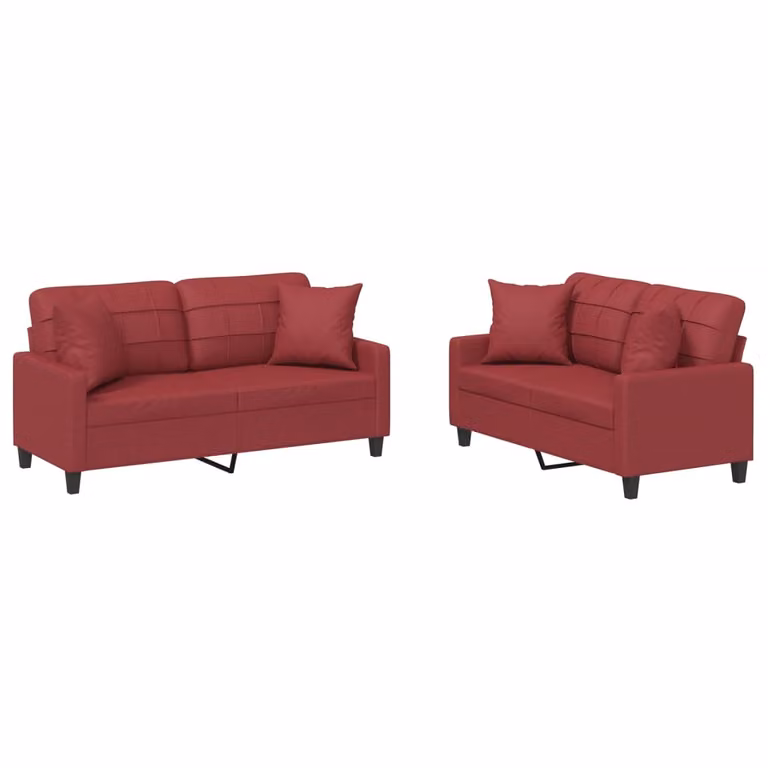 Set di Divani 2 pz con Cuscini Rosso Vino in Pelle finta