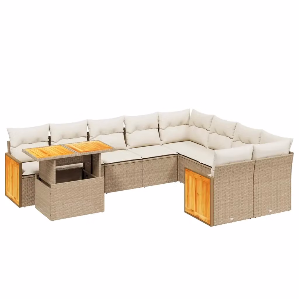 Set Divano da Giardino Moderno VIDAXL in Polyrattan Beige con 10 Pezzi e Cuscini – 2