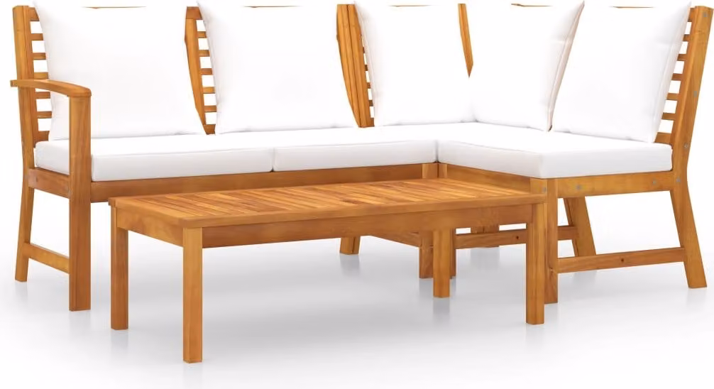 Set Divani da Giardino 4 pz con Cuscini Crema in Legno Acacia
