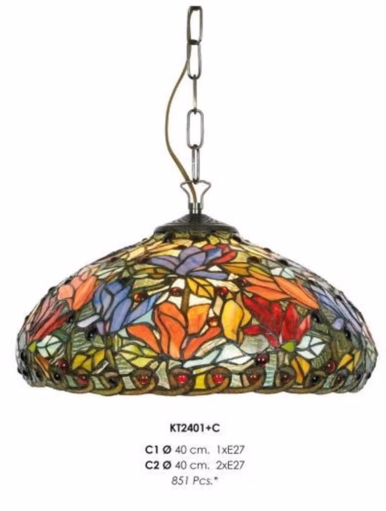 Lampadario a sospensione "Casa Padrino" in stile barocco, con vetri colorati, a 2 luci, diametro 40 cm
