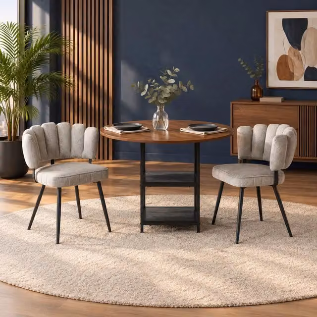 Set tavolo rotondo 107 cm con 2 sedie grigie e ripiani