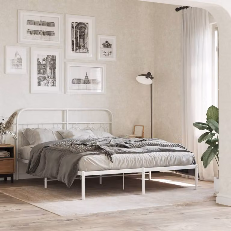 vidaXL Giroletto con Testiera in Metallo Bianco L/P/H: 190 x 140 x 146 cm