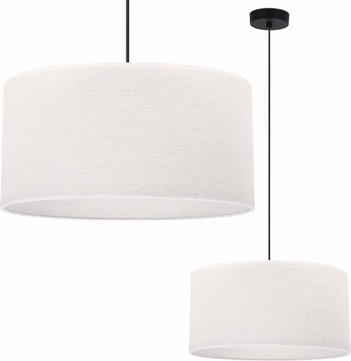 Lampada a sospensione in juta nera 1 paralume piatto bianco 35 cm E27