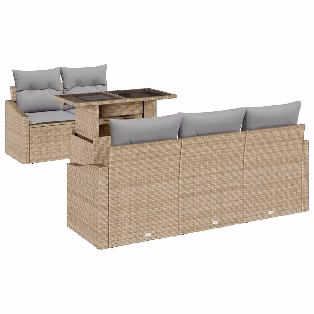 Set Divano da Giardino vidaXL a Forma di L composto da 6 Pezzi con Cuscini, Colore Beige e Grigio – 2