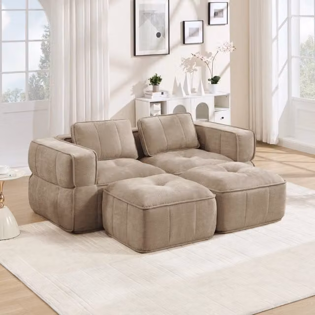 Divano modulare 198x162x67 cm senza montaggio in poliestere sabbia