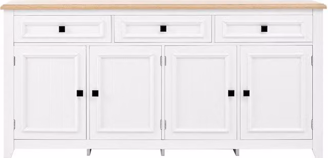 Madia moderna GL Store in MDF con 3 cassetti e 4 ante, Bianco opaco, L: 160 cm, P: 35 cm, H: 76 cm