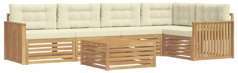 Set di divani da esterno, 6 pezzi, bianco e crema
