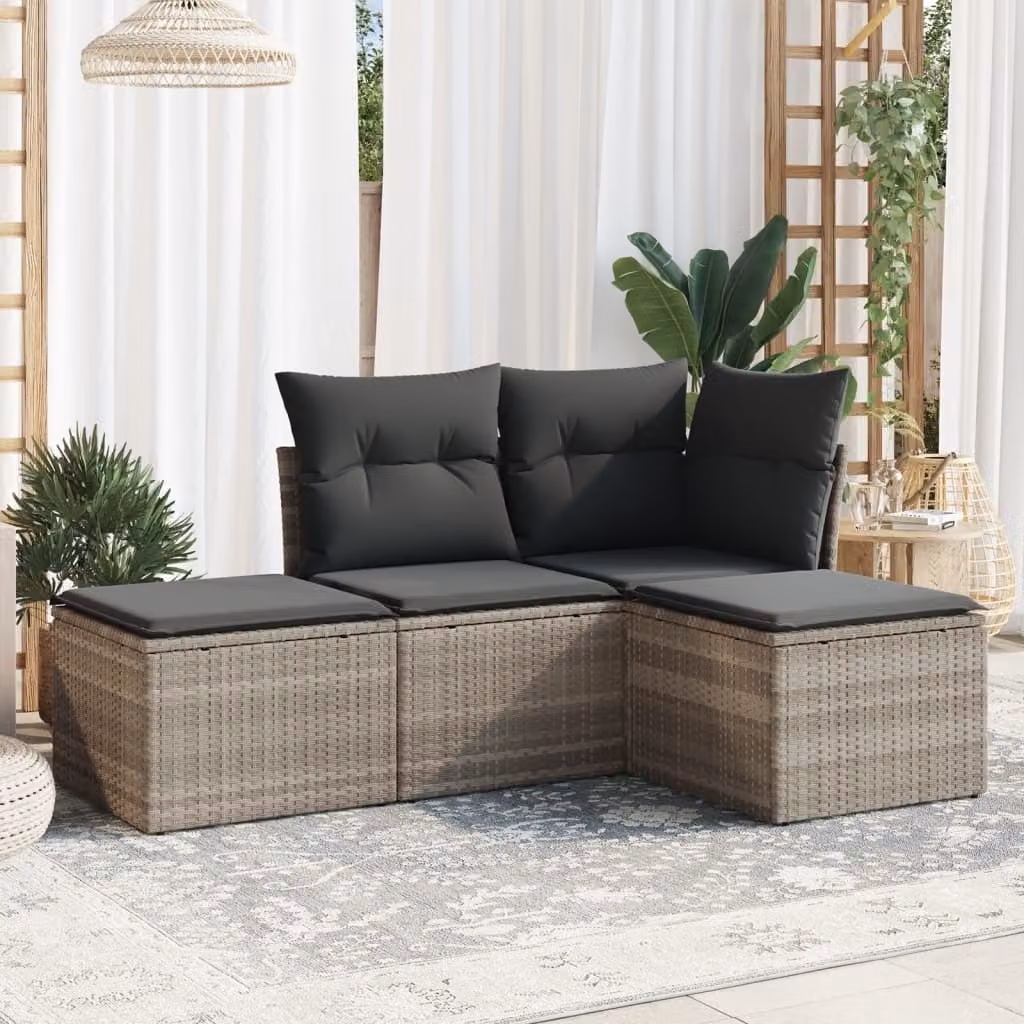 Maison Exclusive - Set Divano da Giardino 4pz con Cuscini Grigio Chiaro Polyrattan
