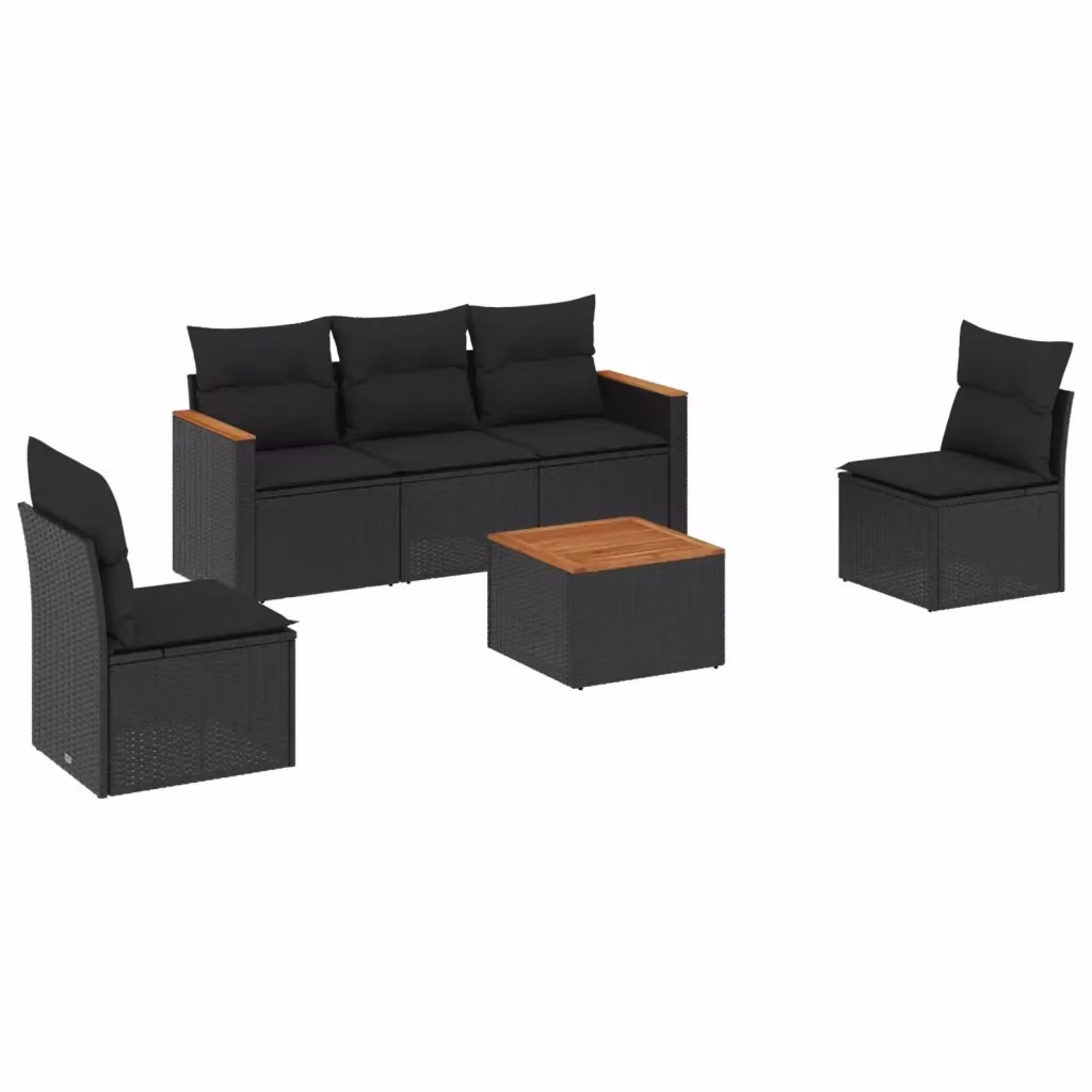 vidaXL Set Divano da Giardino 6 pz in Polyrattan Nero con Cuscini e Tavolino da Caffè – 2