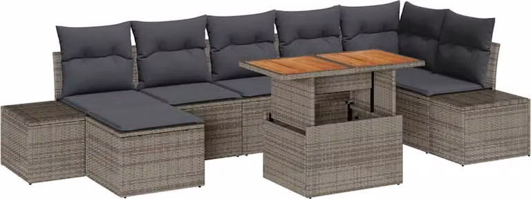 Set Divano da Giardino 8 pcs Grigio Poly Rattan