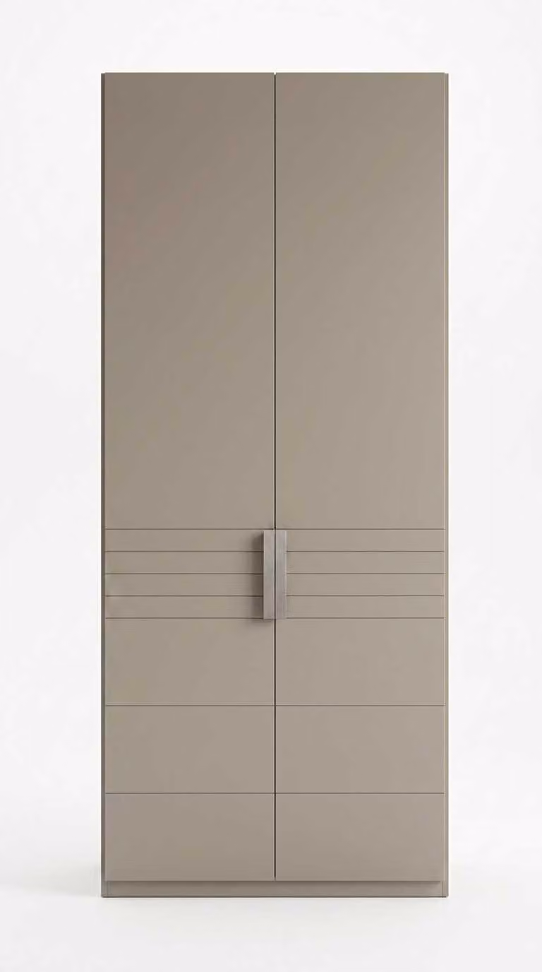 Armadio beige moderno, lussuoso, con ante a battente. Colore: tortora