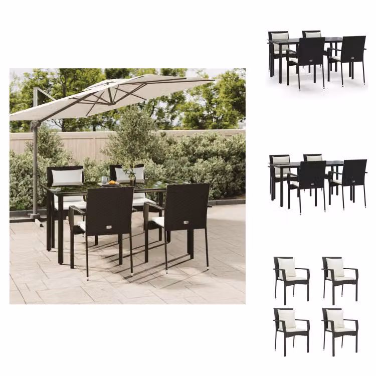vidaXL Set da pranzo da giardino 5 pezzi con cuscini in poly rattan nero - Set di mobili da giardino